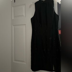 Mock neck satin floral dress